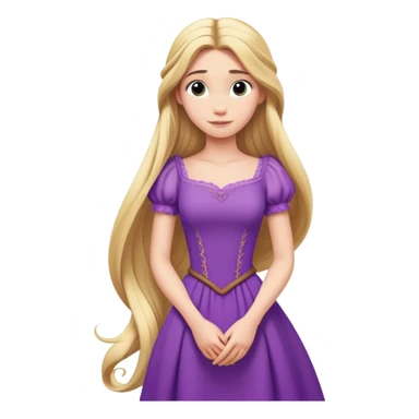 Rapunzel from hips up, purple dress, extremely long blonde hair, minimal style, larger size sticker