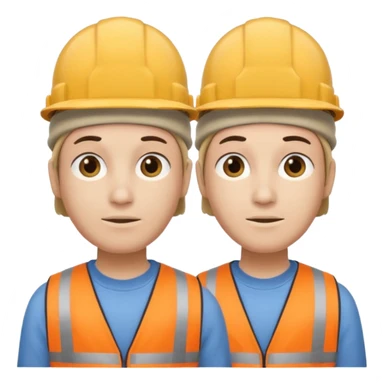 one person who has conjoined heads (total 2, joined at the neck). One head wears a construction cap, the other a woolen beanie. sticker