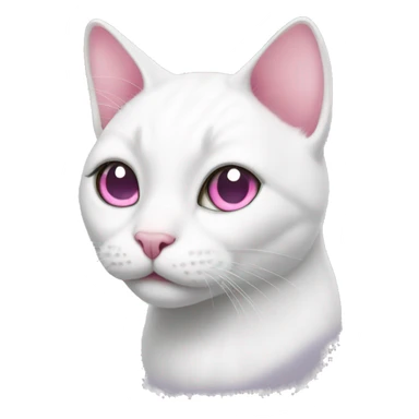 white cat with a pink nose and a grey spot on its head sticker