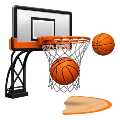 A close-up shot of a basketball entering the hoop, with the ball swishing through the net. The background features a blurred basketball court, emphasizing the perfect shot and the excitement of the game. sticker