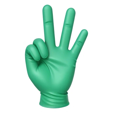 Green medical glove with index finger up sticker