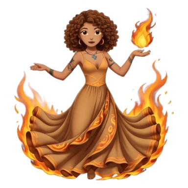 Sexy brown eyes, brown curly hair, white ethnicity with tattoo, mystic vibe, dancing in the fire in the night  sticker