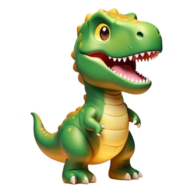 Cinematic Cute T-rex Portrait Emoji, Head tilted playfully with a big, endearing smile, featuring a compact, fierce yet friendly form with a massive head, tiny arms, and sparkling, mischievous eyes, Simplified yet irresistibly adorable features, highly detailed, glowing with a warm, inviting prehistoric glow, high shine, affectionate and lively, stylized with a touch of whimsical dinosaur charm, soft glowing outline, capturing the essence of a mischievous yet lovable T-rex that seems as if it could stomp out of the screen into your heart! sticker