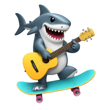 shark riding a skateboard while playing the guitar sticker