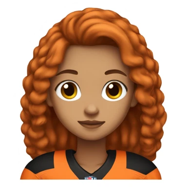 Girl with long brown hair, wearing orange and black Bengals football jersey sticker