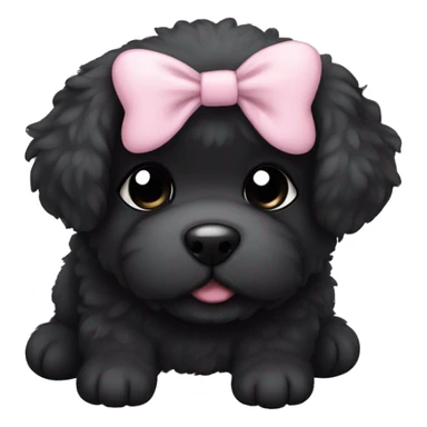 fluffy fat black puppy pale pink bow sticker