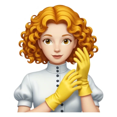Ginger curly long hair lady with yellow box gloves sticker