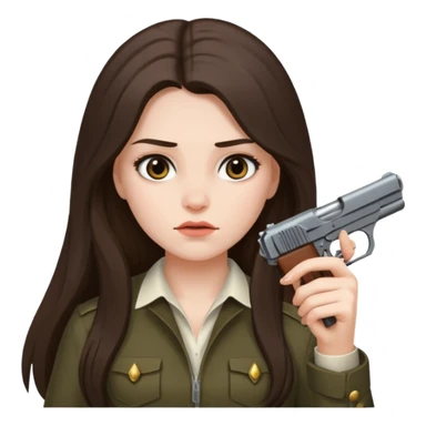 A brunette with long hair girl who is about to kill herself with a littlr gun pointed at her temple sticker