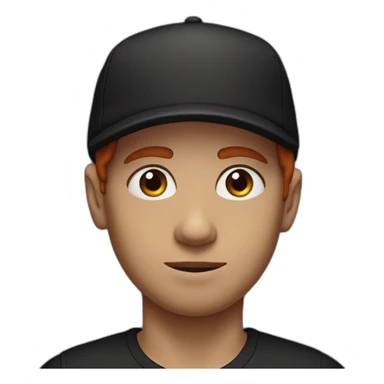 red head boy with red mustache, wearing a backwards cap, bron eyes arab eyebrows and black tshirt sticker