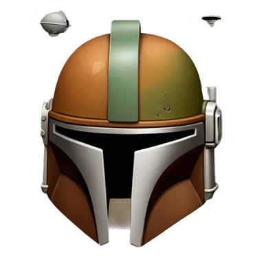 Olive and rust colored Mandalorian helmet with antenna sticker