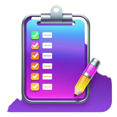 create a checklist in purple neon with mixed gradeient colour with bright shine sticker