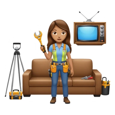 beautiful girl with long brown hair constructing new lounge room area with tv and couch sticker