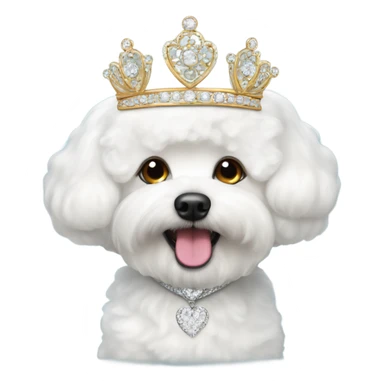 A happy, cute and fluffy Bichon Frise wearing a tiara  sticker