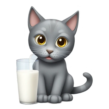 Grey cat drinking milk sticker