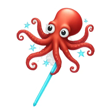 red octopus holding fairy wand sticker