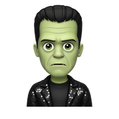 Frankenstein from Universal Monsters with pale greenish skin, black hair, black sequin outfit sticker