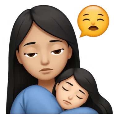 character has light brown skin and straight, long black hair with wide brown eyes. Sleepy tired. sticker
