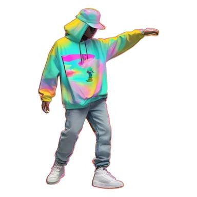 Multicoloured neon Vaporwave person hoodie dancing hip hop bucket hat tropical Skater fashion aesthetic baggy clothes graphic t shirt 420 sticker