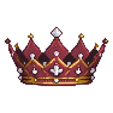 maroon crown with black, gold, and white accents, sparkling effect, pixel art style sticker