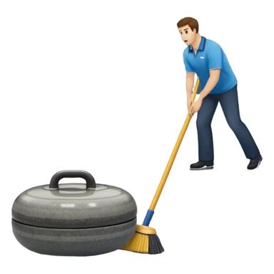 An icon showing a detailed close-up of a curling stone sliding across the ice, with a broom in motion beside it. The background features an indoor stadium with cheering spectators on the stands. Transparent background captures the strategy and focus of curling. sticker