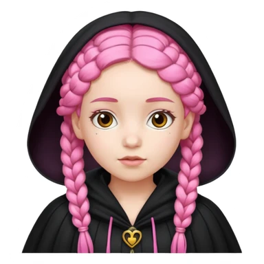 pink braids hair kid girl, white skin, wear black cloak sticker