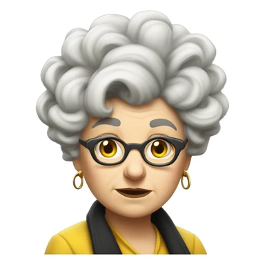 one old, curvy woman, white face, hufflepuff, grey and curly and wild hair, madame sprout, not amused,  sticker
