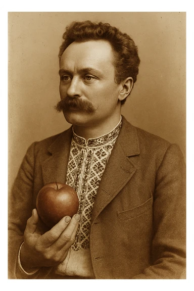 holds a red apple in his hand sticker