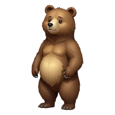 cinematic-[bear]-realistic-full-body-standing-emoji,-tail-tucked-close,-head-tilted-dramatically,-thick-[brown]-fur,-simplified-yet-realistic-focused-features,-highly-detailed,-glowing-with-an-almost-sarcastic-glow sticker