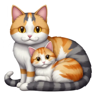 full body colourful light patched calico + white tabby cat cuddling a big grey and white cat  sticker