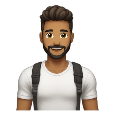caramel brown skin male, black haircut hair with a skin fade haircut, good beard, white teeth, black t shirt approximately 32 years old, good beard, chest up, confident sticker