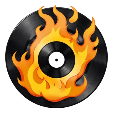 a black vinyl record white sticker and flames  sticker