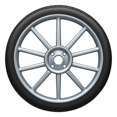 Realistic front-view wheel with perfectly symmetrical design, evenly spaced straight spokes, equal distance between each spoke, centered composition, smooth metallic texture, clean edges, no background. sticker