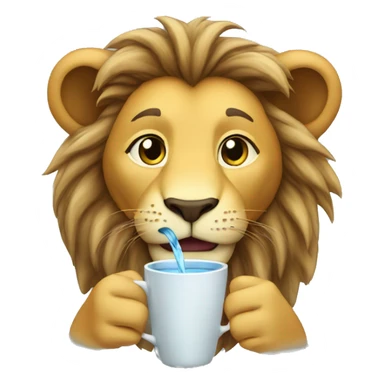lion drinking water from cup sticker