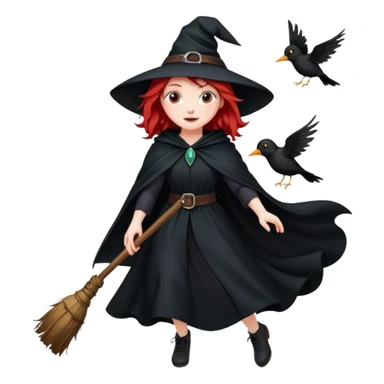witch with red hair flying , on the background - full moon and black birds, должна лететь на метле sticker