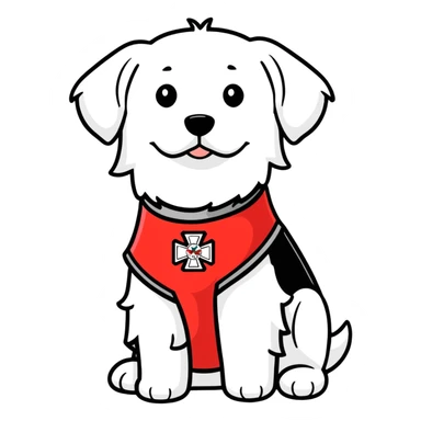 Maltese Service dog wit red program vest  sticker