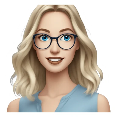 Shoulder length Balayage pale model lady with glasses and blue eyes happy  sticker
