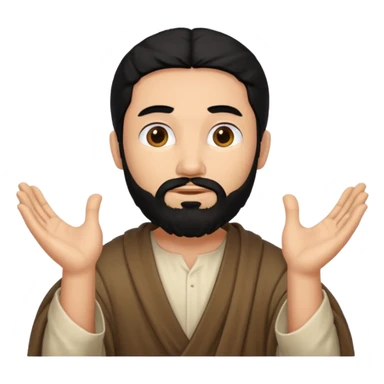 fullbody, head-to-toe, Jesus's apostle Thomas, black hair and black beard, hands down, normal emoji style sticker