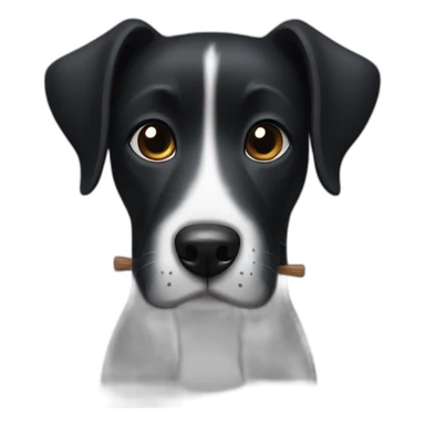 black dog with white chin and chest and stick in mouth sticker