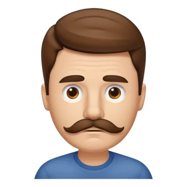 white man with parted brown hair and a thick mustache in the stock ios emoji style. he is very unhappy and his hair is a bit unkempt sticker