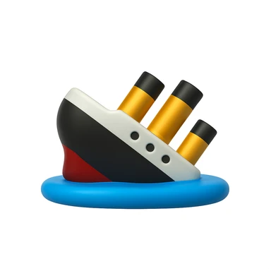A 3D emoji in iOS emoji aesthetic style of a ship almost completely submerged underwater, with only the back tip of the vessel still visible above the ocean surface, calm blue water, no waves, glossy Apple-style design, clean white background

 sticker