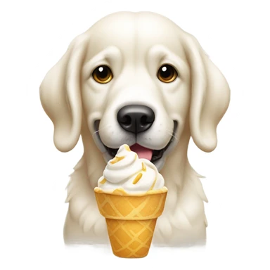 Perro golden blanco con reflejos dorados comiendo helado sticker