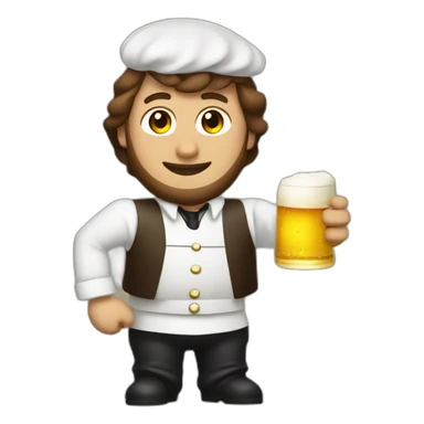 brown hair white skin Waiter with a pot belly serving bottles of beer sticker