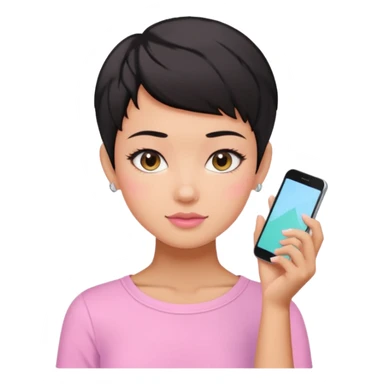 tan girl pink shirt with black hair & a pixie cut no earrings doing cute pastel colors skin care sticker