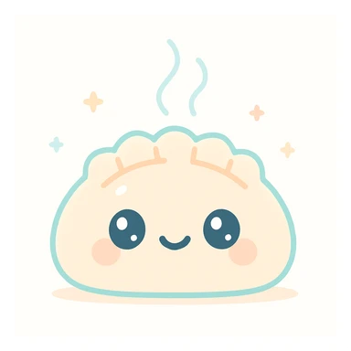 a dumpling with steam rising, smiling face, kawaii style, adorable, cute expression sticker
