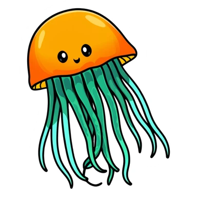 threatening glowing jellyfish with poisonous tentacles about to sting a surprised swimmer in the sea sticker
