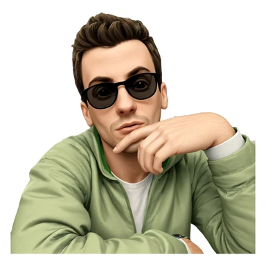 thoughtful male in green jacket sticker