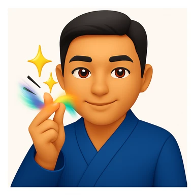 Add colorful motion blur to the finger snap action, keeping the blue blazer jacket and emoji style. sticker