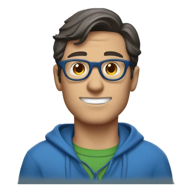 Clark Kent wearing a blue sweatshirt using a laptop sticker