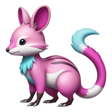 cyan-Magenta-gradients Minccino-Emolga-Numbat-Sergal-fusion-hybrid-animal-creature, full body sticker