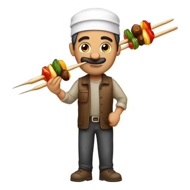 Armenian man holding a kabob sticker